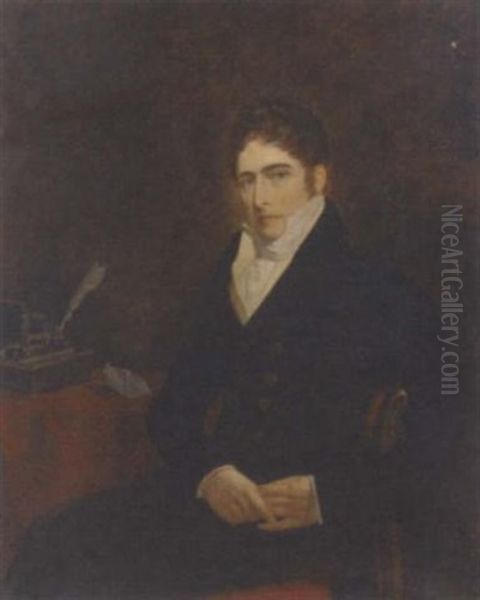 Portrait Of Morton John Davison In A Black Coat, Yellow Waistcoat And White Shirt Oil Painting by Henry William Pickersgill