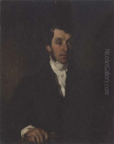 Portrait Of A Man (john Hill Hawkstone?) In A Black Coat And White Cravatte Oil Painting by Henry William Pickersgill