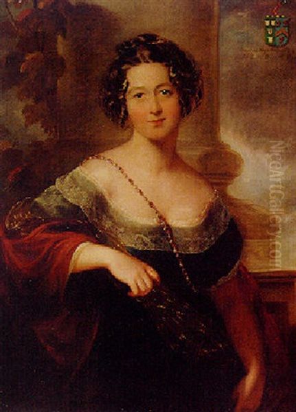 Portait Of Frances Wyndham In A Black Dress With A Lace Trim, By A Column Oil Painting by Henry William Pickersgill