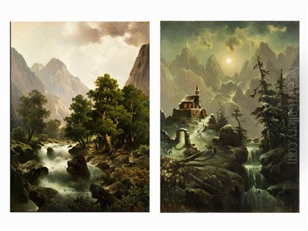 Hochgebirgslandschaft (+ Another; Pair) Oil Painting by Anton Pickert