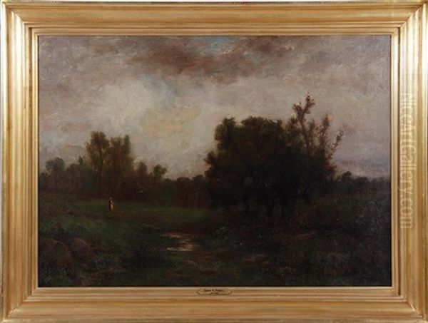 Country Landscape With Figure Oil Painting by George W. Picknell