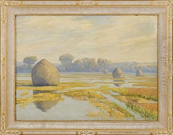 Marsh With Haystacks Oil Painting by George W. Picknell