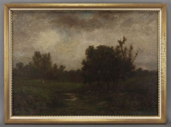 Evening View Of A Woman By A River Oil Painting by George W. Picknell