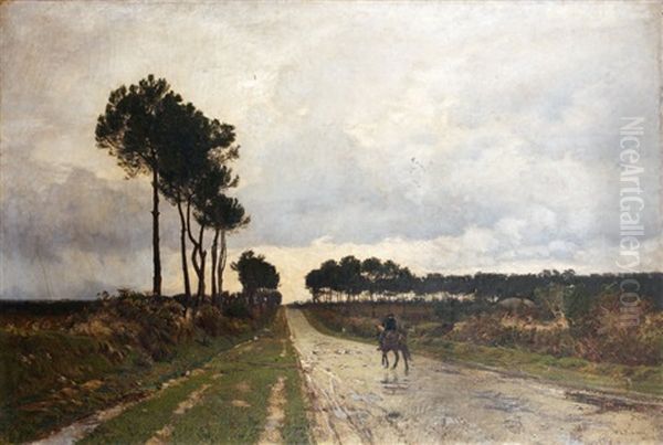 Paysan Breton Sur La Route Par Un Ciel D'orage Oil Painting by William Lamb Picknell