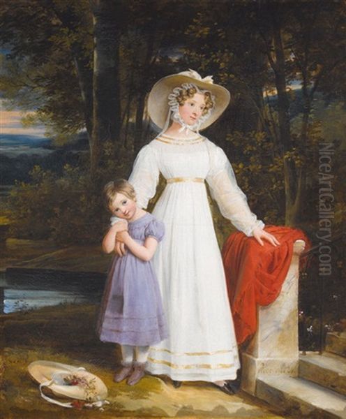 Junge Frau Mit Kind Im Park by Francois Edouard Picot