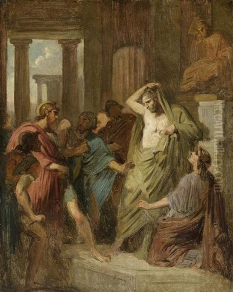 Mythologische Szene In Einem Tempel Oil Painting by Francois Edouard Picot