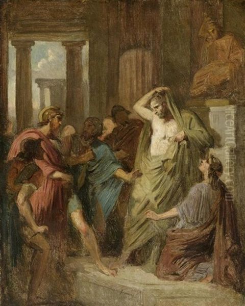 Mythologische Szene In Einem Tempel Oil Painting by Francois Edouard Picot