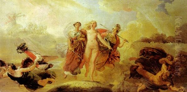 La Verite, La Justice, Et La Sagesse Protegent  La France Contre L'hypocrisie, Le Fanatisme, Et La Discorde Oil Painting by Francois Edouard Picot