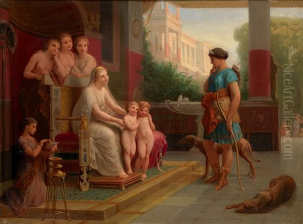 Two Boys Presented To Diana With The Three Graces Beyond Oil Painting by Henri Pierre Picou