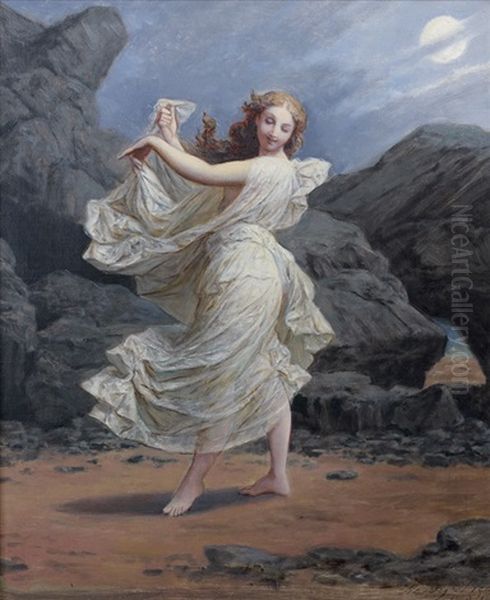 Danseuse Au Clair De Lune (sketch) Oil Painting by Henri Pierre Picou