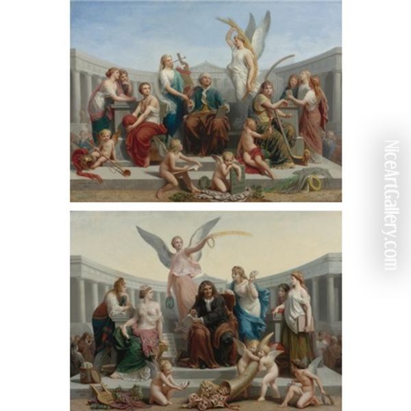 The Apotheosis Of Mozart (+ The Apotheosis Of Moliere; 2 Works) Oil Painting by Henri Pierre Picou