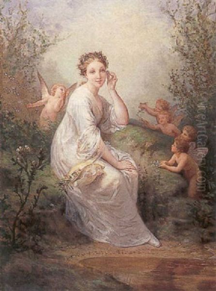 Lady Surrounded By Putti Oil Painting by Henri Pierre Picou