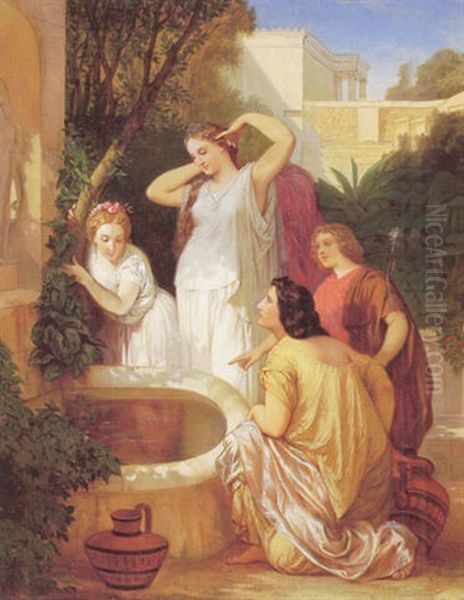 La Fontaine De Touvence, 1862 Oil Painting by Henri Pierre Picou