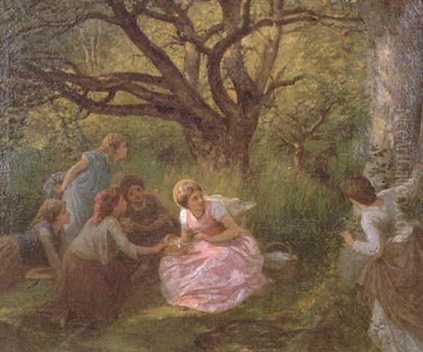 Jeunes Filles Jouant Dans La Foret Oil Painting by Henri Pierre Picou