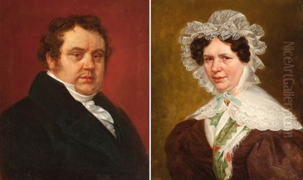 Portrait De Monsieur Joseph Albert Libert (+ Portrait De Angelica Vander Straeten; 2 Works) Oil Painting by Charles Picque