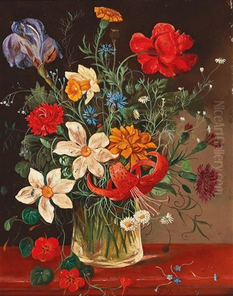 Flowers In A Glass Vase Oil Painting by Franz Xaver Pieler