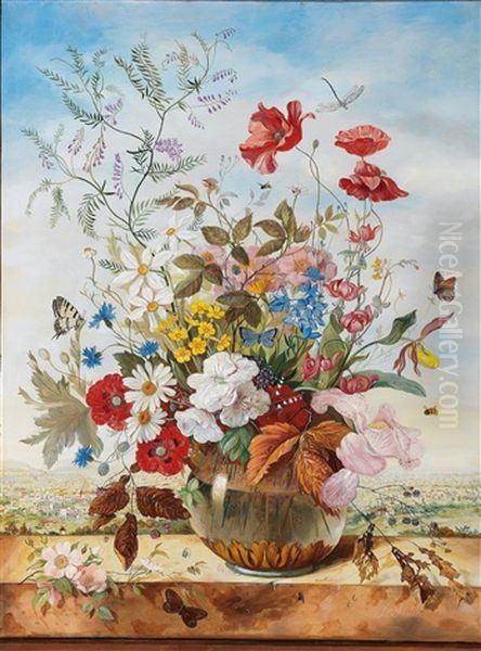 Large Decorative Bouquet Of Flowers In A Vase Oil Painting by Franz Xaver Pieler