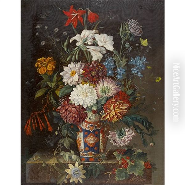 Prachtiges Blumenstuck Mit Schmetterling Und Libelle Oil Painting by Franz Xaver Pieler