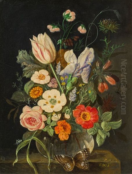 Blumenstillleben Oil Painting by Franz Xaver Pieler