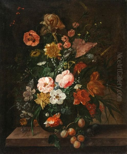 Still Life Of Flowers On A Ledge Oil Painting by Franz Xaver Pieler