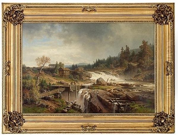 Timber Floating 1859 Oil Painting by Erik Bodom