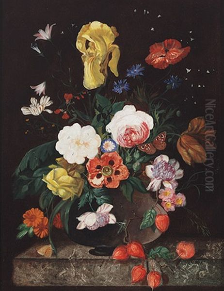 Blumenstilleben Mit Insekten Oil Painting by Franz Xaver Pieler