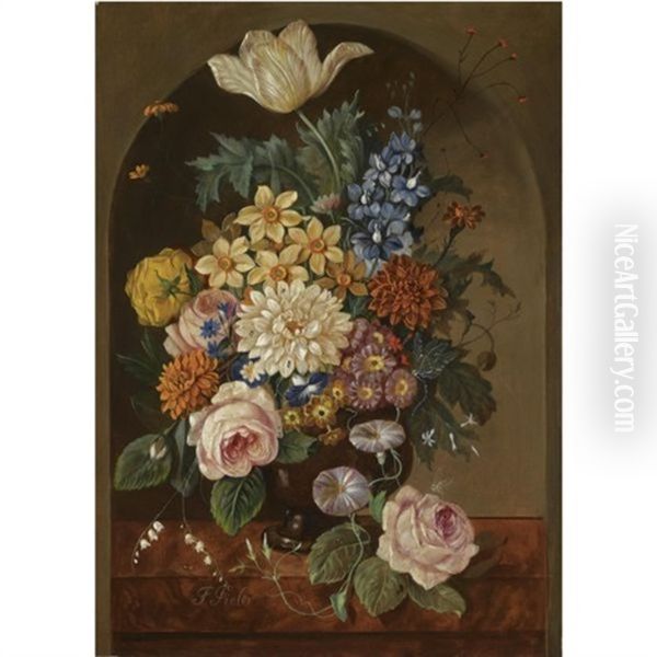 Blumenstillleben-still Life With Flowers Oil Painting by Franz Xaver Pieler