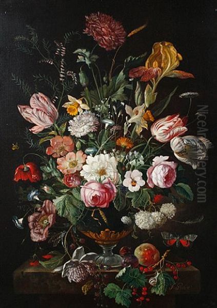 Still Life Of Mixed Flowers In A Vase by Franz Xaver Pieler