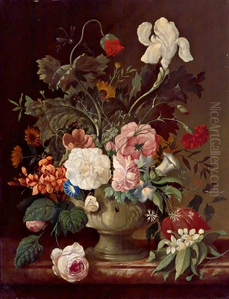 Blumenstuck In Glasvase Oil Painting by Franz Xaver Pieler