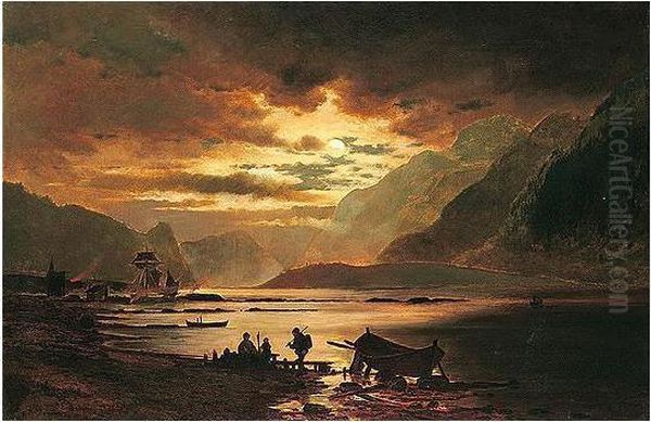 Kveldsfiske (evening Fishing) Oil Painting by Erik Bodom