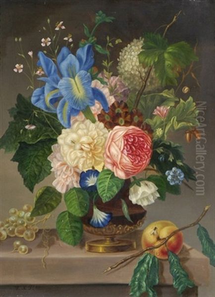 Stillleben Mit Blumen, Fruchten Und Insekten Oil Painting by Franz Xaver Pieler