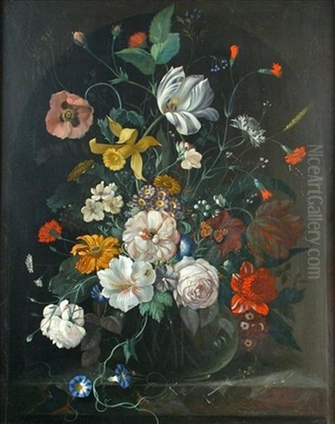 Still Life Of Flowers In A Vase (+ Another; Pair) Oil Painting by Franz Xaver Pieler