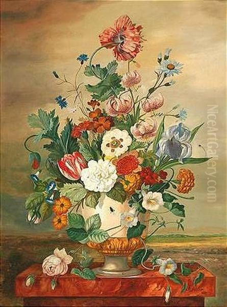 Blumenarrangement In Einer Prunkvase Auf Steinpodest Oil Painting by Franz Xaver Pieler