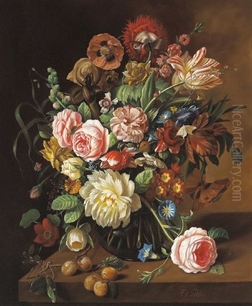 Blumenstuck Mit Kirschenzweig Oil Painting by Franz Xaver Pieler