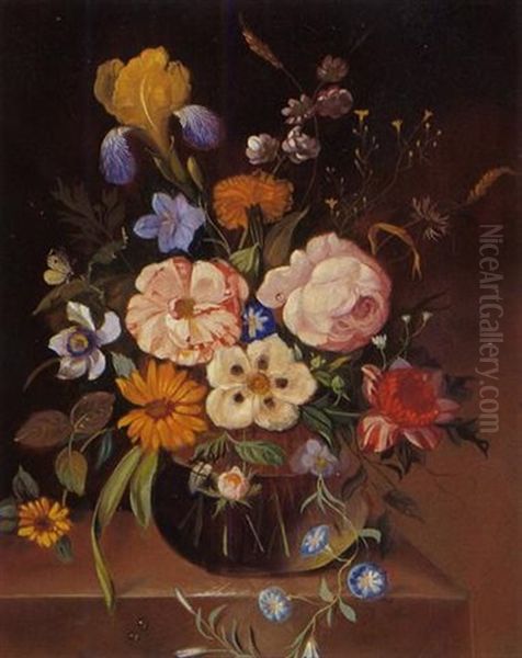 Blumen In Einer Glasvase Oil Painting by Franz Xaver Pieler