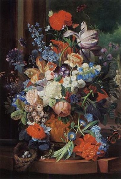 Groses Blumenstilleben Mit Vogelnest by Franz Xaver Pieler