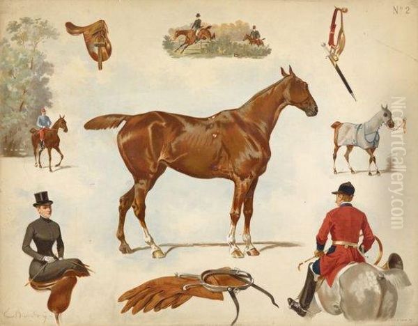 Ensemble De Sept Estampes En Couleurs, Sur Le Theme Du Cheval Oil Painting by Ernest Alexandre Bodoy