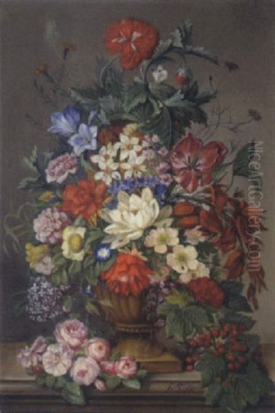 Blumenstuck Mit Rosenbouquet Und Ribiselzweig by Franz Xaver Pieler