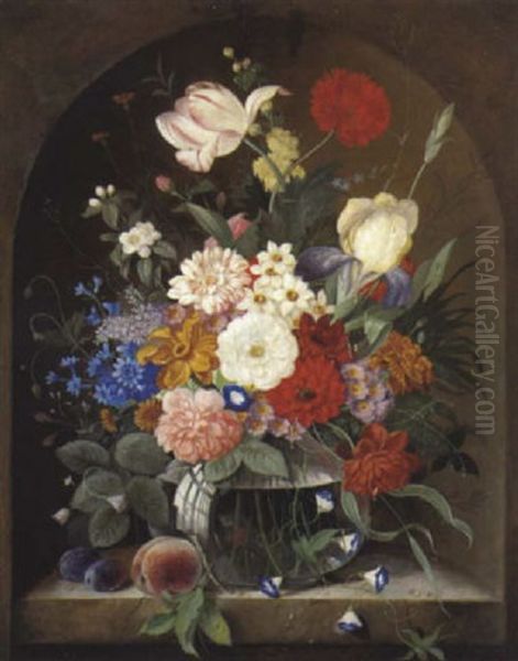 Groser Blumenstraus In Einer Glasvase by Franz Xaver Pieler