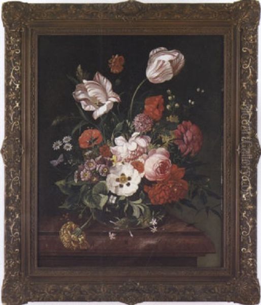 Still Life Of A Vase Of Flowers On A Marble Table by Franz Xaver Pieler