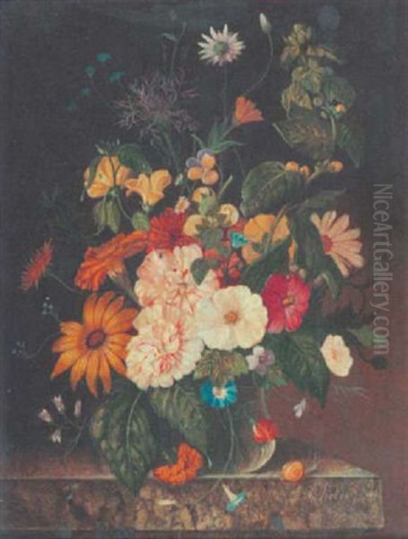 Sommerblumen In Einer Glasvase by Franz Xaver Pieler