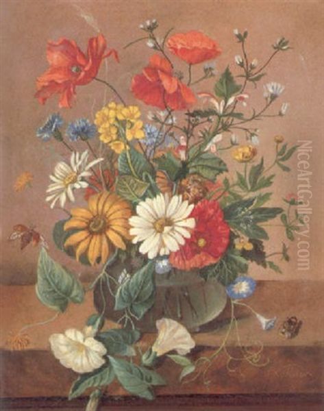 A Still Life Of Flowers In Bowl Oil Painting by Franz Xaver Pieler