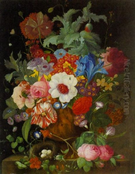 Sommerstraus In Reliefierter Vase Mit Einem Vogelnest by Franz Xaver Pieler