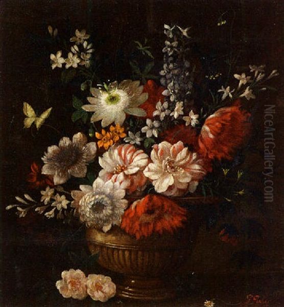 Blumenstilleben In Einer Messingvase by Franz Xaver Pieler