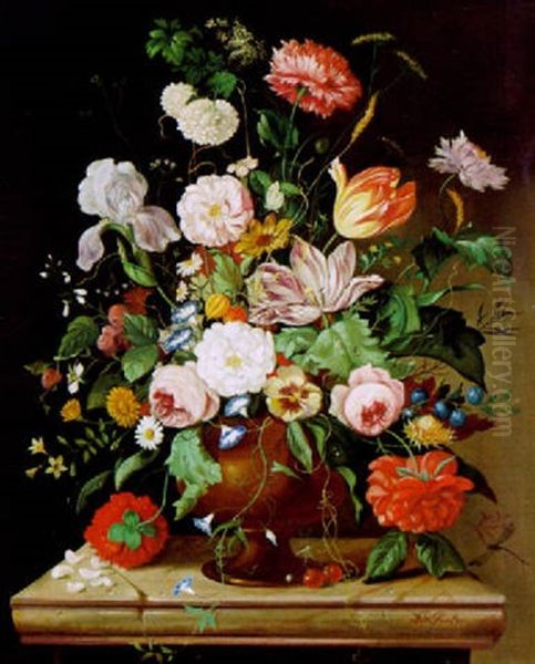 Grosses Blumenstuck In Altmeisterlichem Stil Oil Painting by Franz Xaver Pieler