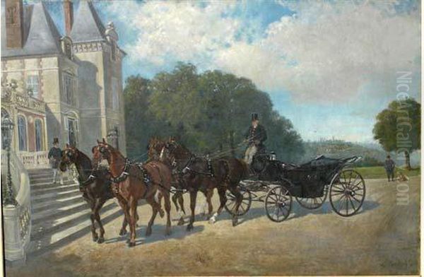 L'arrivee Au Perron Du Chateau De La Pierre. Oil Painting by Ernest Alexandre Bodoy