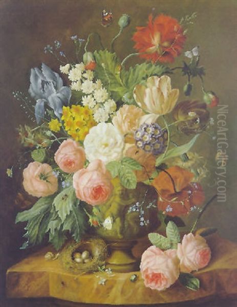 Blumenstuck Mit Vogelnest by Franz Xaver Pieler