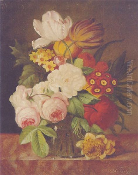 Summer Flowers In A Glass Vase by Franz Xaver Pieler