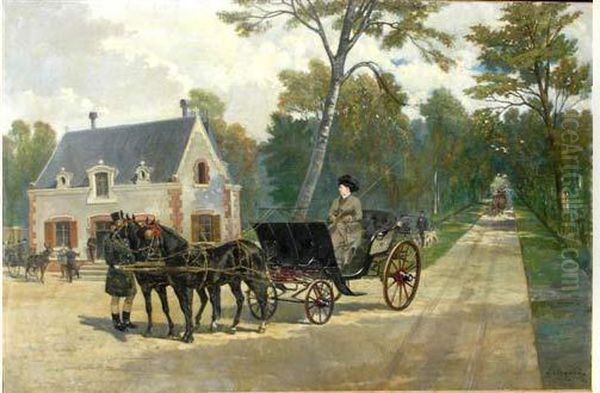 Depart Pour La Chasse Dans Le Parc De La Pierre. Oil Painting by Ernest Alexandre Bodoy