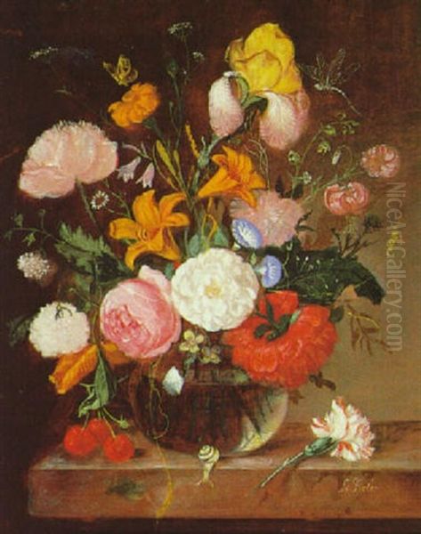 Blumenstraus In Einer Glasvase Oil Painting by Franz Xaver Pieler